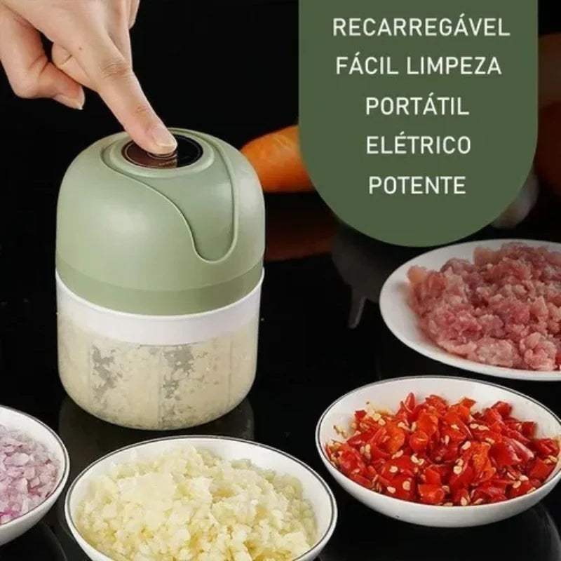 ⚡ Mini Processador Elétrico Portátil 250ml com 3 Lâminas de Aço Inox – USB Bivolt