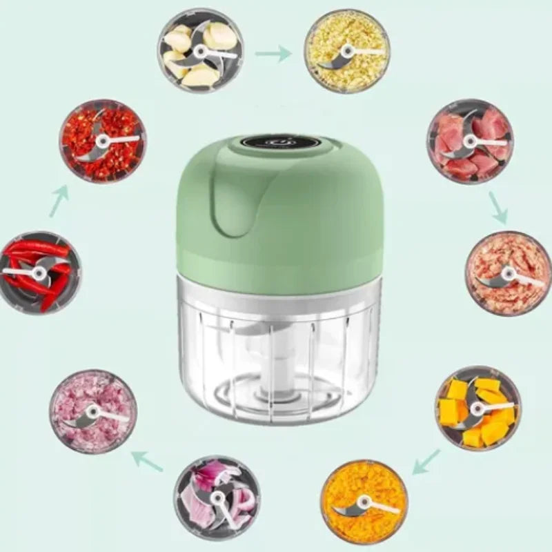 ⚡ Mini Processador Elétrico Portátil 250ml com 3 Lâminas de Aço Inox – USB Bivolt