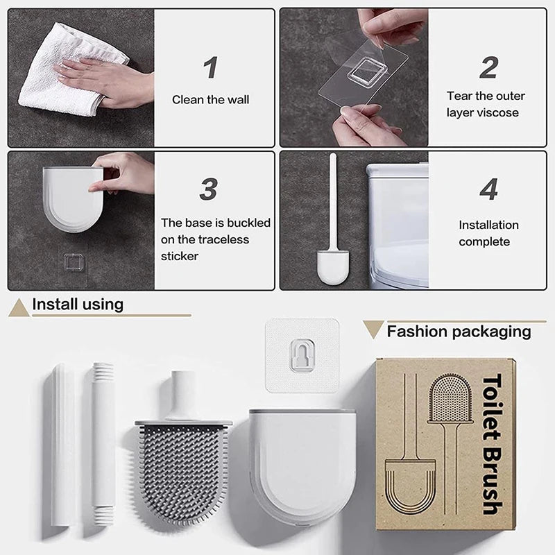 🚽 Escova de Limpeza para Vaso Sanitário em Silicone com Suporte de Parede – Higiênica e Durável