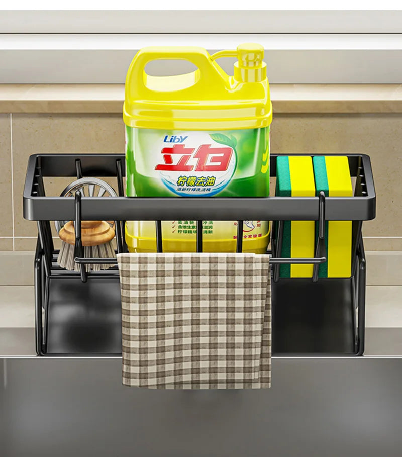 🧽 Rack Multifuncional de Aço Inoxidável para Pia – Organizador e Drenagem de Cozinha