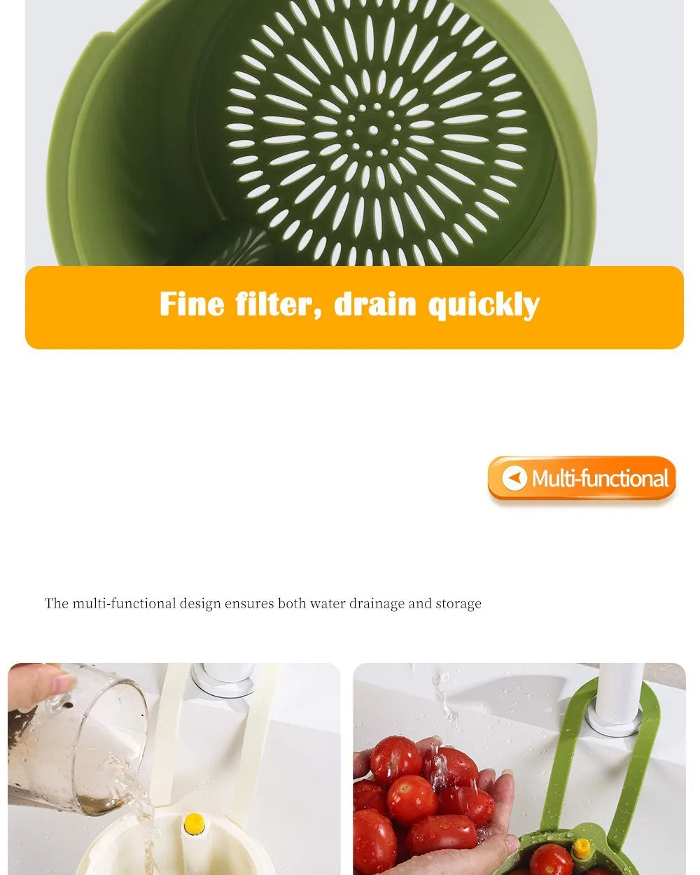 🥗 Escorredor de Alimentos em Aço Inoxidável – Coander e Filtro Ecológico para Cozinha