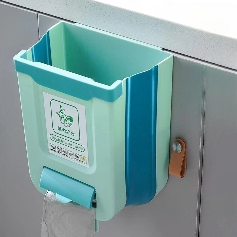 🗑️ Lixeira Dobrável para Cozinha com Fixação em Porta de Armário – Compacta, Prática e Versátil