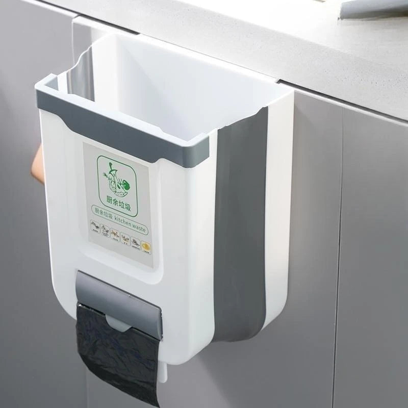 🗑️ Lixeira Dobrável para Cozinha com Fixação em Porta ou Parede – Compacta e Multifuncional