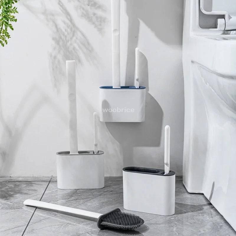 🚽 Escova de Limpeza para Vaso Sanitário em Silicone com Suporte de Parede – Higiênica e Durável