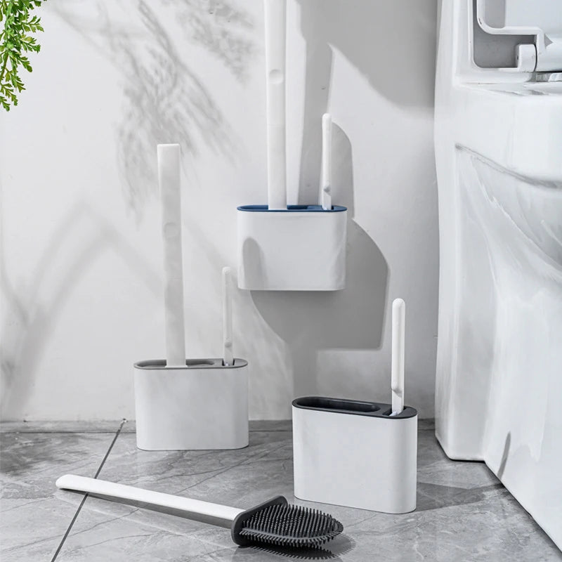 🚽 Escova de Limpeza para Vaso Sanitário em Silicone com Suporte de Parede – Higiênica e Durável