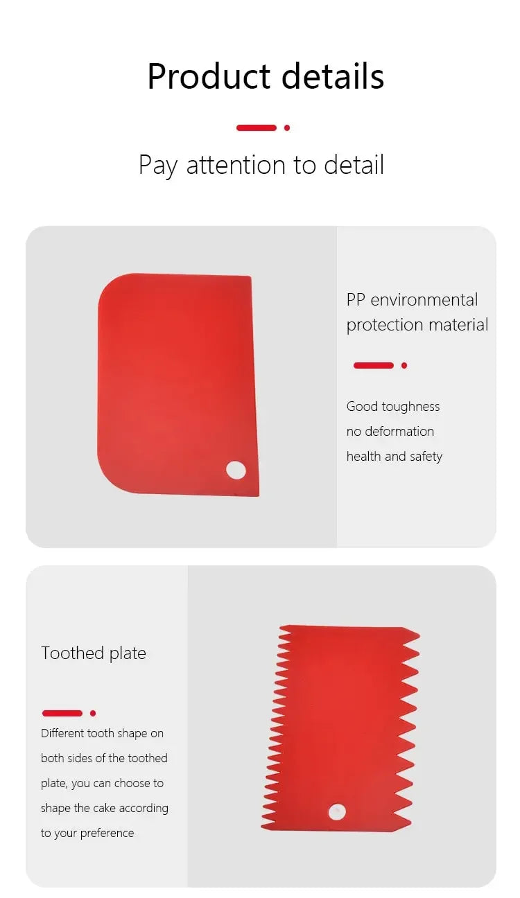 🍰 Kit de 3 Raspadores de Massa Vermelhos – Espátulas de Plástico Engrossado para Confeitaria