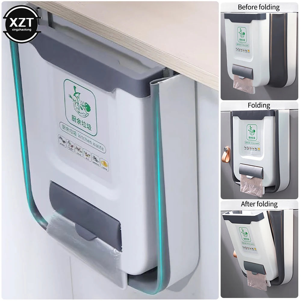 🗑️ Lixeira Dobrável para Cozinha com Fixação em Porta de Armário – Compacta, Prática e Versátil