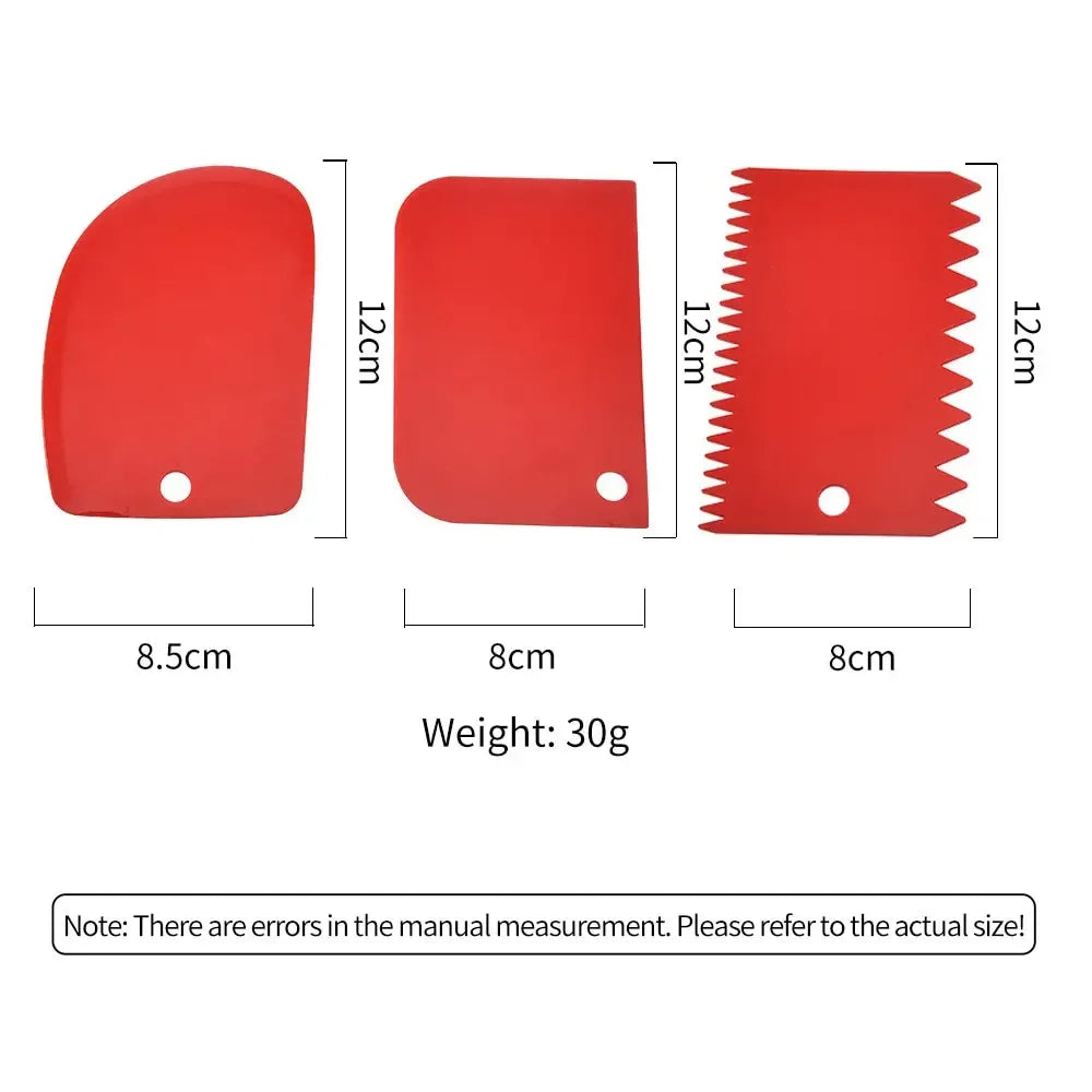 🍰 Kit de 3 Raspadores de Massa Vermelhos – Espátulas de Plástico Engrossado para Confeitaria