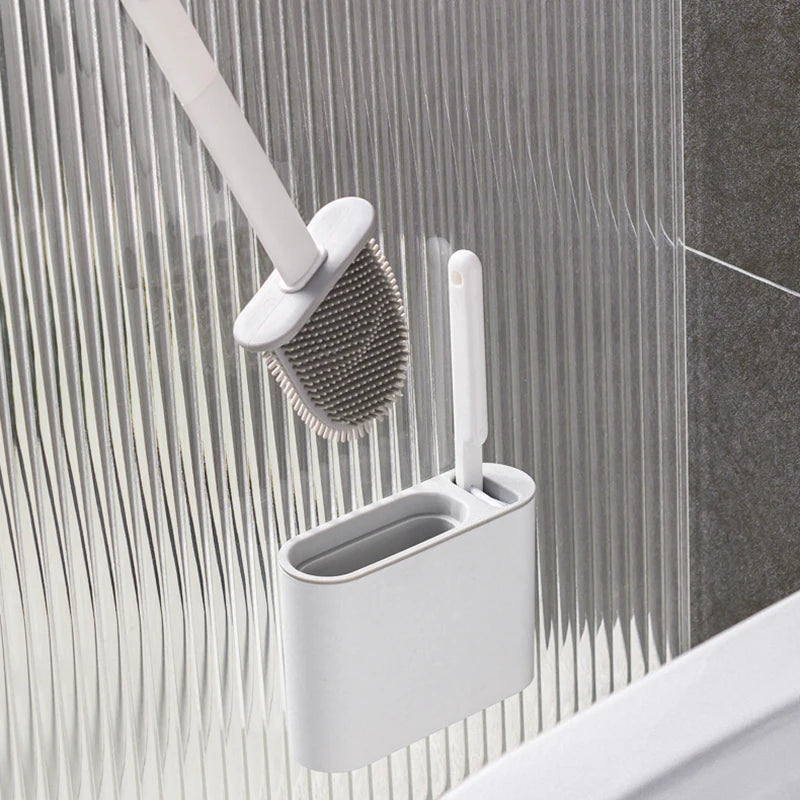 🚽 Escova de Limpeza para Vaso Sanitário em Silicone com Suporte de Parede – Higiênica e Durável