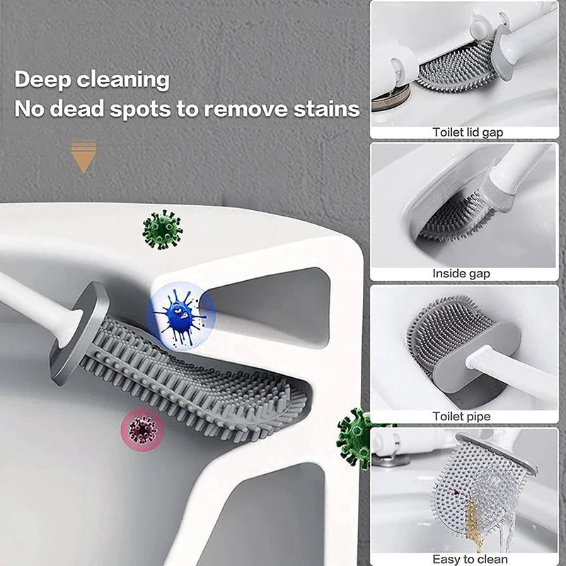 🚽 Escova de Limpeza para Vaso Sanitário em Silicone com Suporte de Parede – Higiênica e Durável
