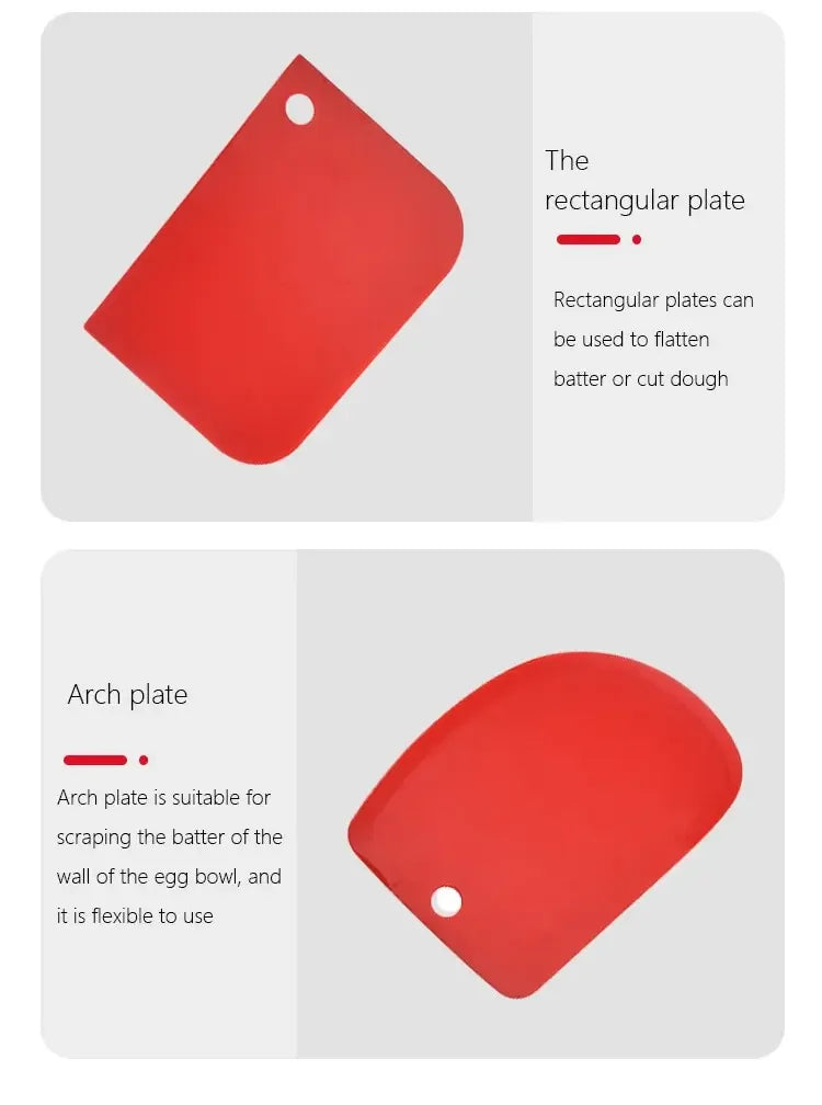 🍰 Kit de 3 Raspadores de Massa Vermelhos – Espátulas de Plástico Engrossado para Confeitaria