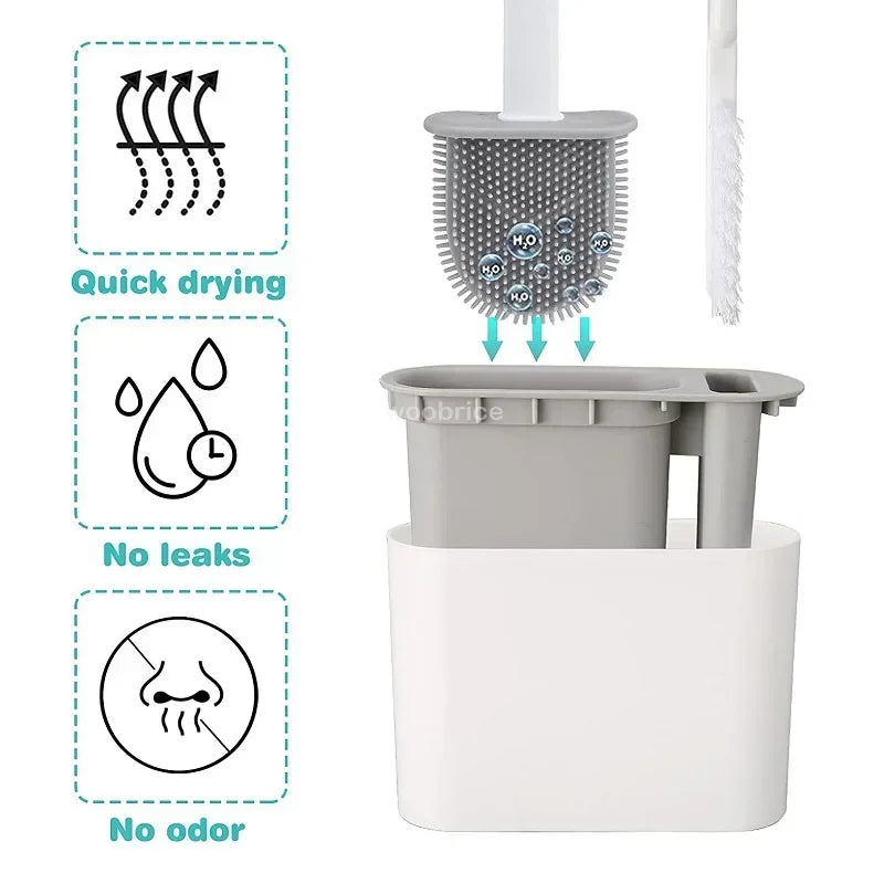 🚽 Escova de Limpeza para Vaso Sanitário em Silicone com Suporte de Parede – Higiênica e Durável