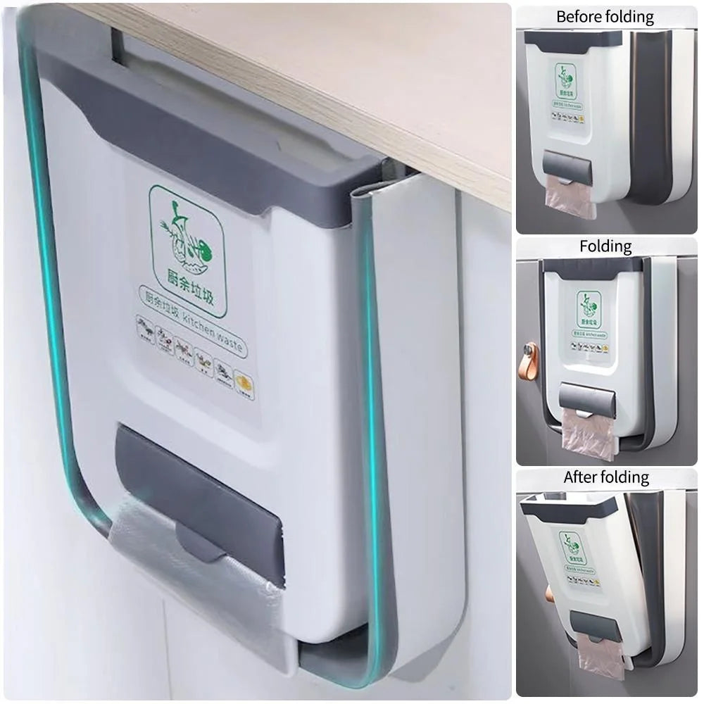 🗑️ Lixeira Dobrável para Cozinha com Fixação em Porta ou Parede – Compacta e Multifuncional